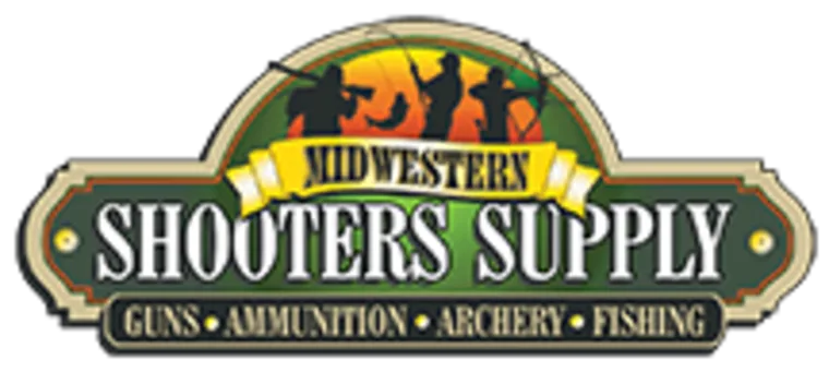 Midwestern Shooters Supply logo featuring silhouettes of hunters and text reading "Guns, Ammunition, Archery, Fishing